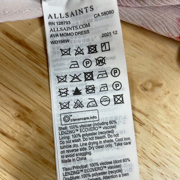 Allsaints NWT Ava Momo Floral Long Sleeve Ruffle Dress Size 2 Sheer Crinkle Pink - Picture 8 of 13